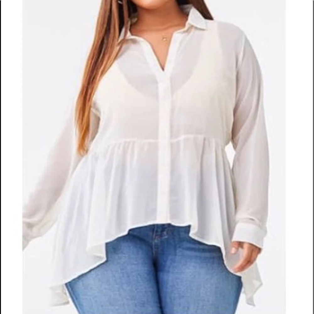 Plus size high-low sheer top